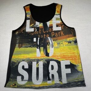 Fort Knox men Large ‘Live to Surf’ Graphic Tank top Beach Surf style Skate Surf